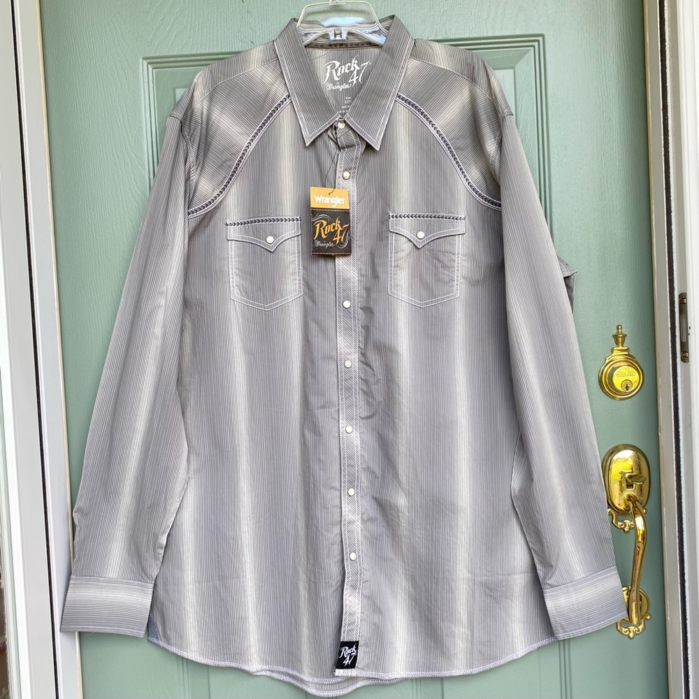 Western Shirt Mens Rack 47 Wrangler Pearl Snap Gray Stripe Embellish Stitch 3XT